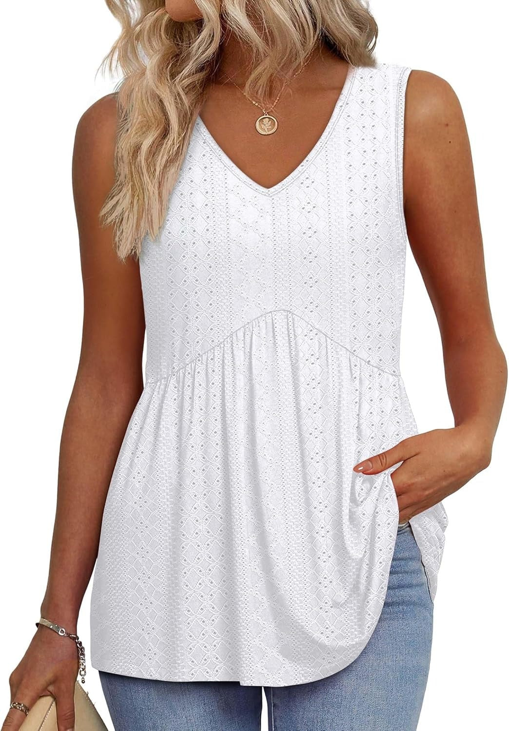 💜LAST DAY PROMOTION - 50%OFF💜Women's Print Flowy Sleeveless V Neck Peplum Tank Tops