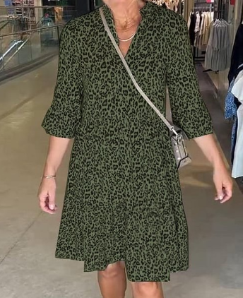 💜 LAST DAY PROMOTION - 50%OFF💜Women's Trendy Leopard Print V-Neck Loose Fit Dress