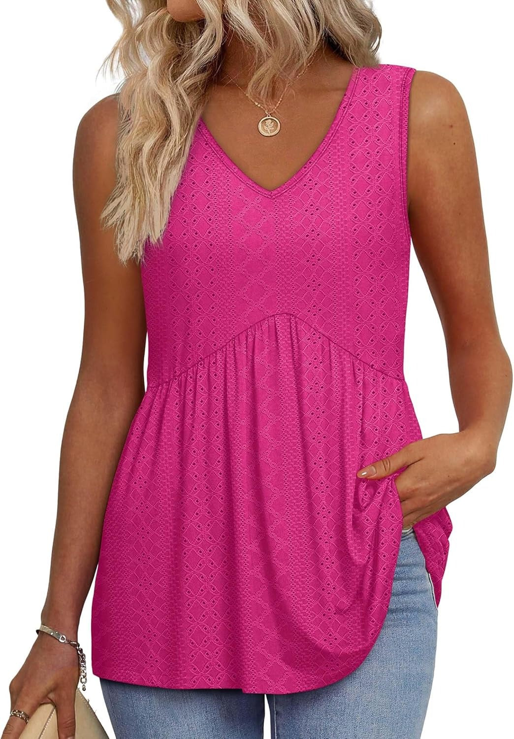 💜LAST DAY PROMOTION - 50%OFF💜Women's Print Flowy Sleeveless V Neck Peplum Tank Tops