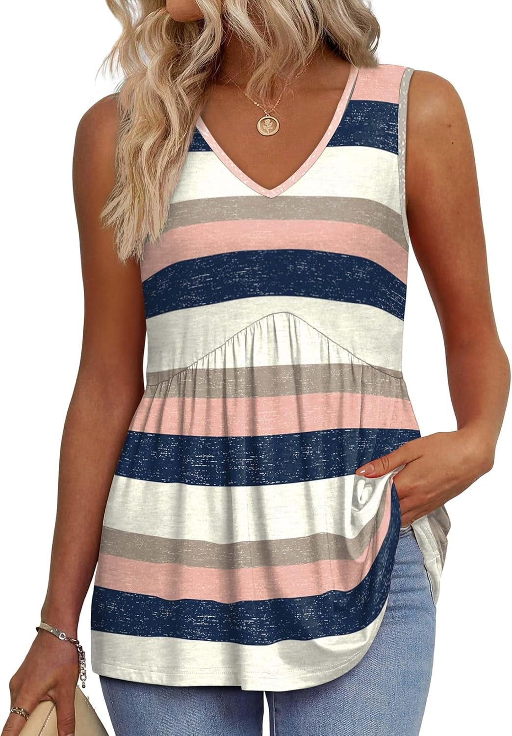 💜LAST DAY PROMOTION - 50%OFF💜Women's Print Flowy Sleeveless V Neck Peplum Tank Tops