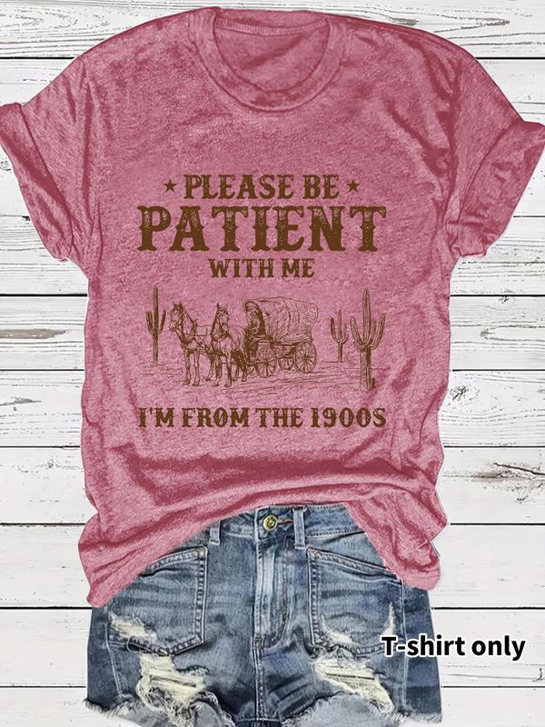 👕I'M From 1900S✨ Women's Vintage Letter Print Round Neck Tee