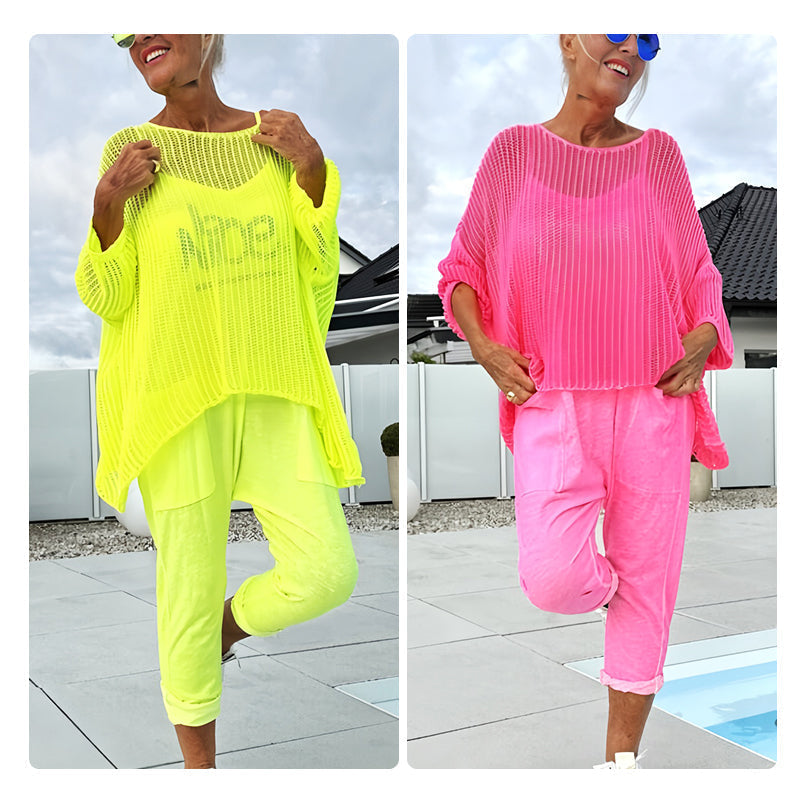 💜 LAST DAY PROMOTION - 50%OFF💜Women's Letter Print Jumpsuit + Hollow Smock Leisure Suit