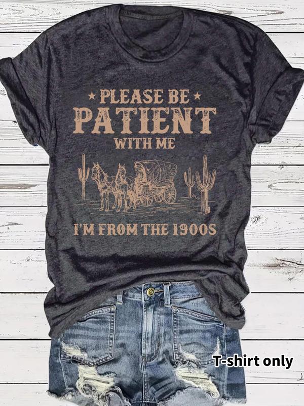 👕I'M From 1900S✨ Women's Vintage Letter Print Round Neck Tee