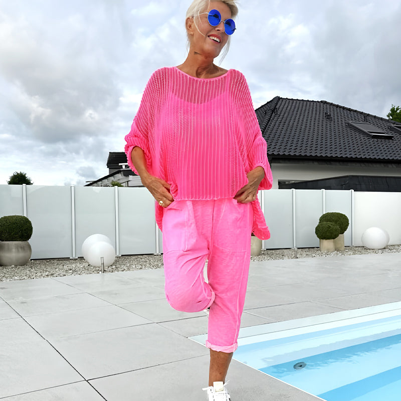 💜 LAST DAY PROMOTION - 50%OFF💜Women's Letter Print Jumpsuit + Hollow Smock Leisure Suit