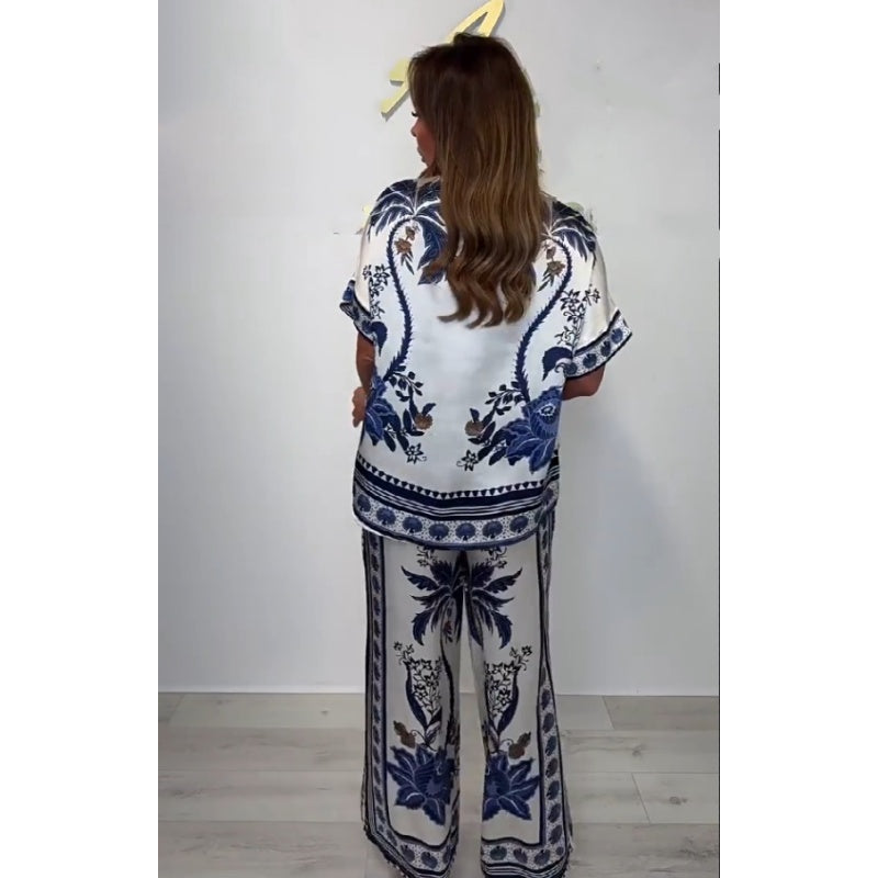 💜 LAST DAY PROMOTION - 50%OFF💜Women's Casual V-Neck Short Sleeve Top Wide Leg Pants Set