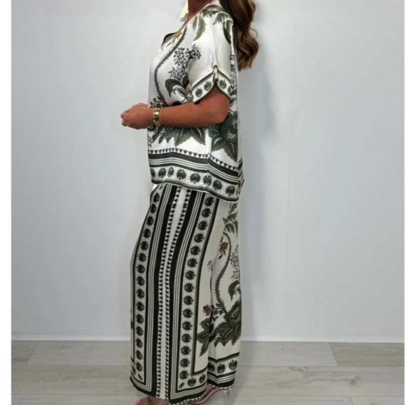 💜 LAST DAY PROMOTION - 50%OFF💜Women's Casual V-Neck Short Sleeve Top Wide Leg Pants Set