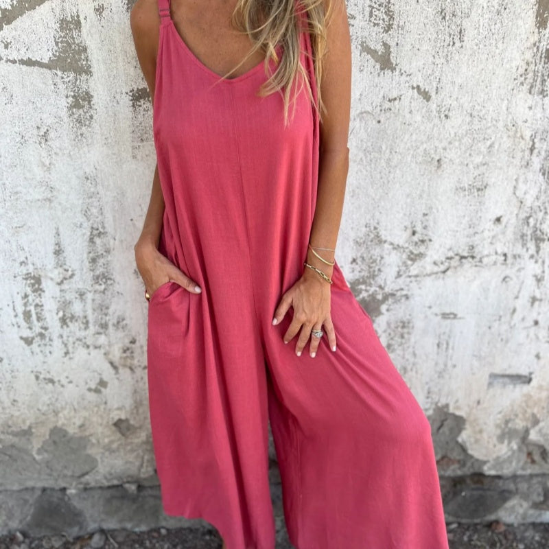 💜LAST DAY PROMOTION - 50%OFF💜Women's Casual Loose Cotton-Linen Blend Jumpsuit with Pockets and Adjustable Straps