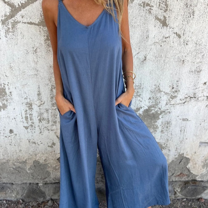 💜LAST DAY PROMOTION - 50%OFF💜Women's Casual Loose Cotton-Linen Blend Jumpsuit with Pockets and Adjustable Straps