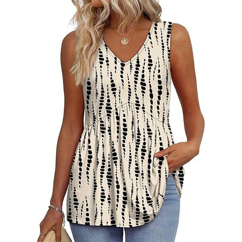 💜LAST DAY PROMOTION - 50%OFF💜Women's Print Flowy Sleeveless V Neck Peplum Tank Tops