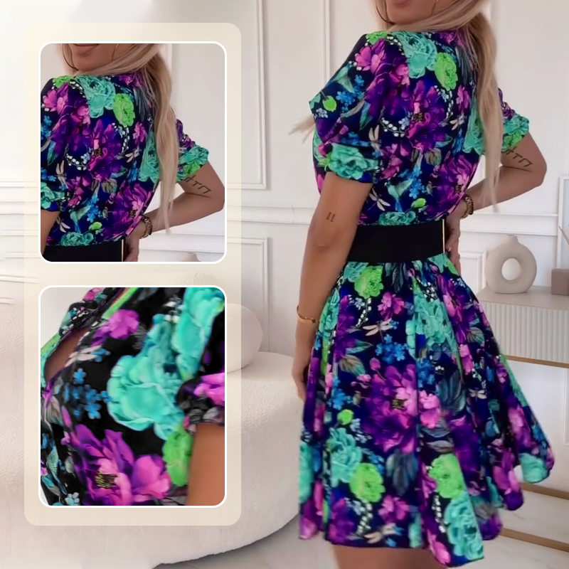 💜LAST DAY PROMOTION - 50%OFF💜Women's V-neck Floral Print Mini Dress