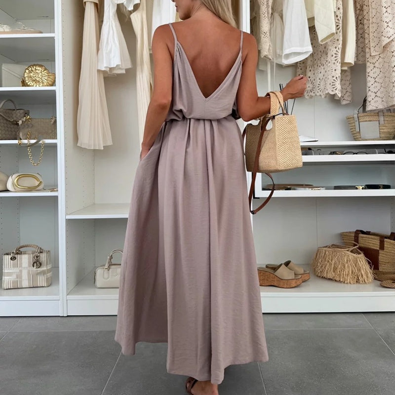 💜LAST DAY PROMOTION - 50%OFF💜Women’s Spaghetti Strap Maxi Dress with Waist Tie