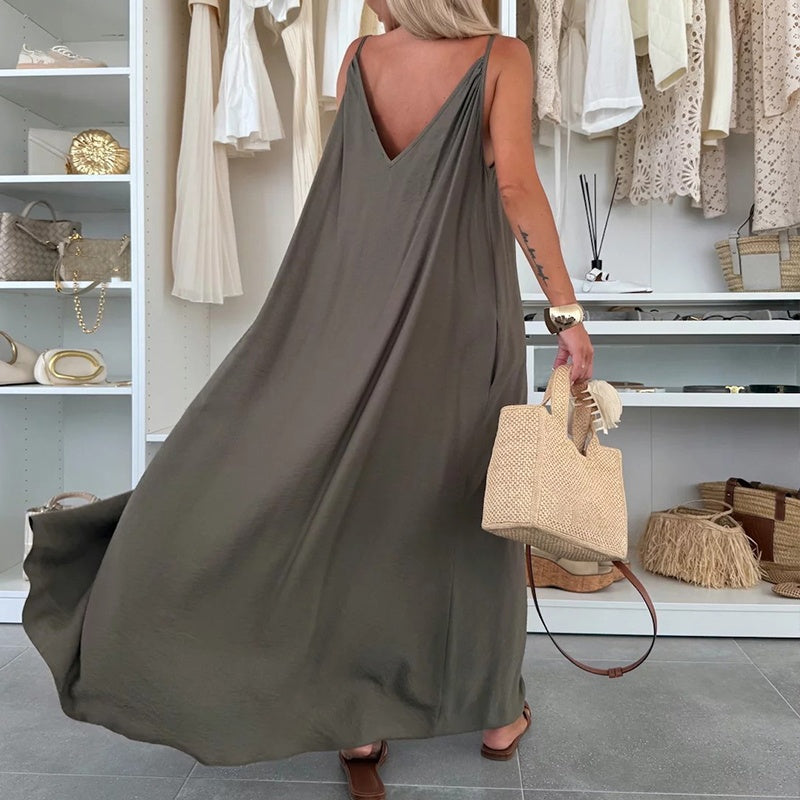 💜LAST DAY PROMOTION - 50%OFF💜Women’s Spaghetti Strap Maxi Dress with Waist Tie