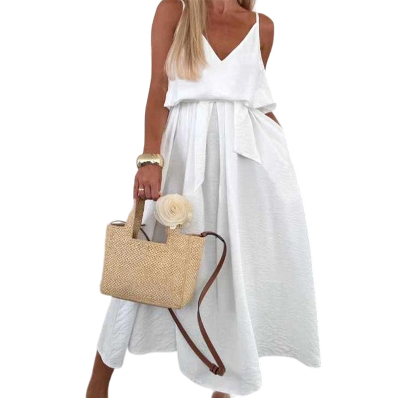 💜LAST DAY PROMOTION - 50%OFF💜Women’s Spaghetti Strap Maxi Dress with Waist Tie