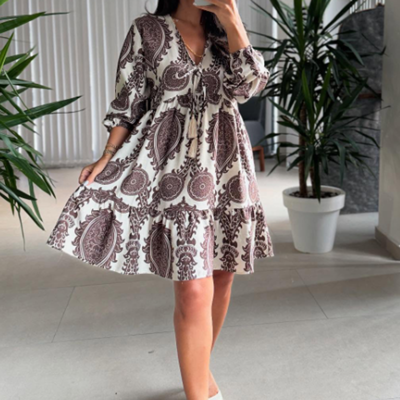 💜LAST DAY PROMOTION - 50%OFF💜Women’s Fashion Print V-Neck Mini Dress