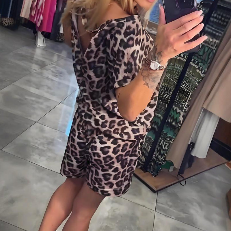 💜 LAST DAY PROMOTION - 50%OFF💜Leopard Print Off-Shoulder Top & Shorts Set