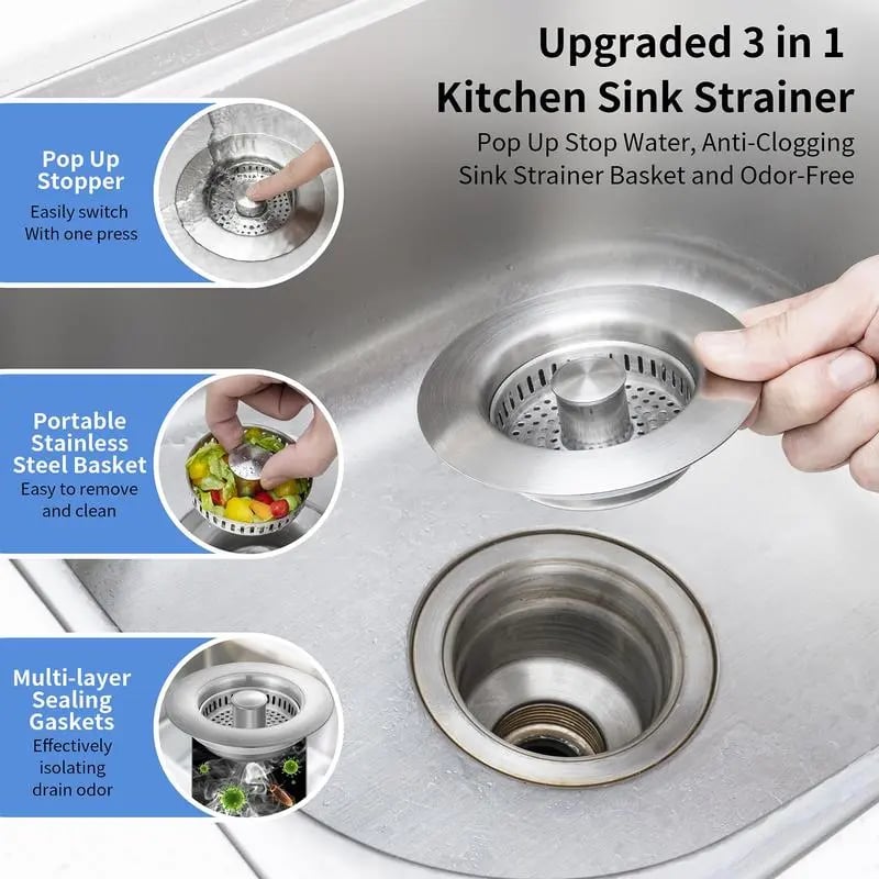 🔥LAST DAY PROMOTION - 50%OFF🔥3 in 1 Kitchen Sink Drain Strainer Kitchen Gadgets