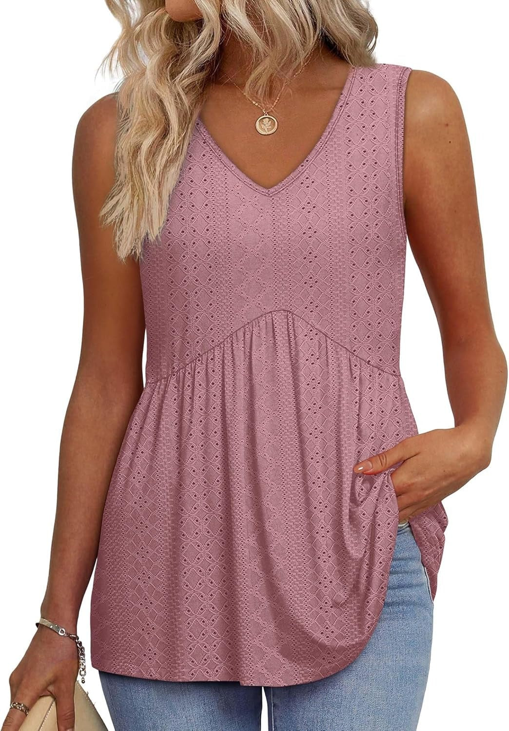 💜LAST DAY PROMOTION - 50%OFF💜Women's Print Flowy Sleeveless V Neck Peplum Tank Tops