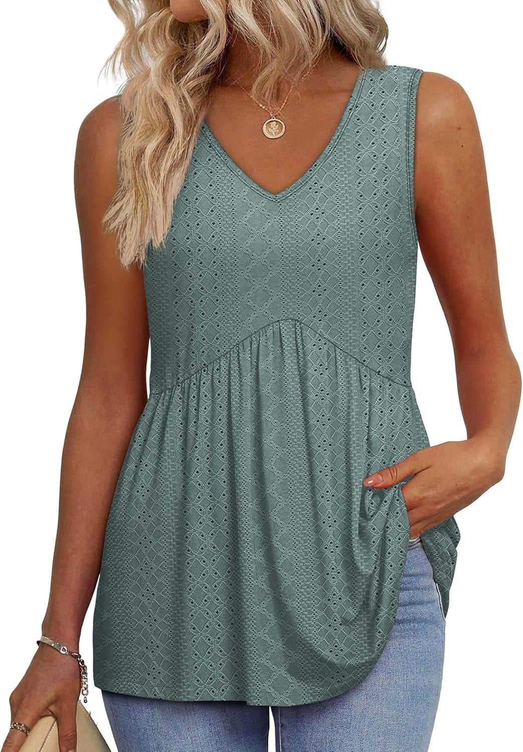 💜LAST DAY PROMOTION - 50%OFF💜Women's Print Flowy Sleeveless V Neck Peplum Tank Tops
