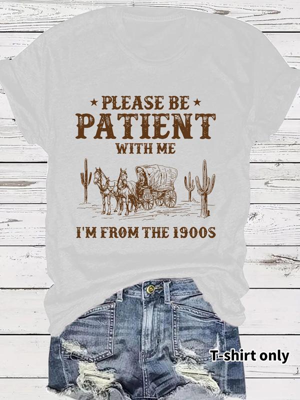 👕I'M From 1900S✨ Women's Vintage Letter Print Round Neck Tee