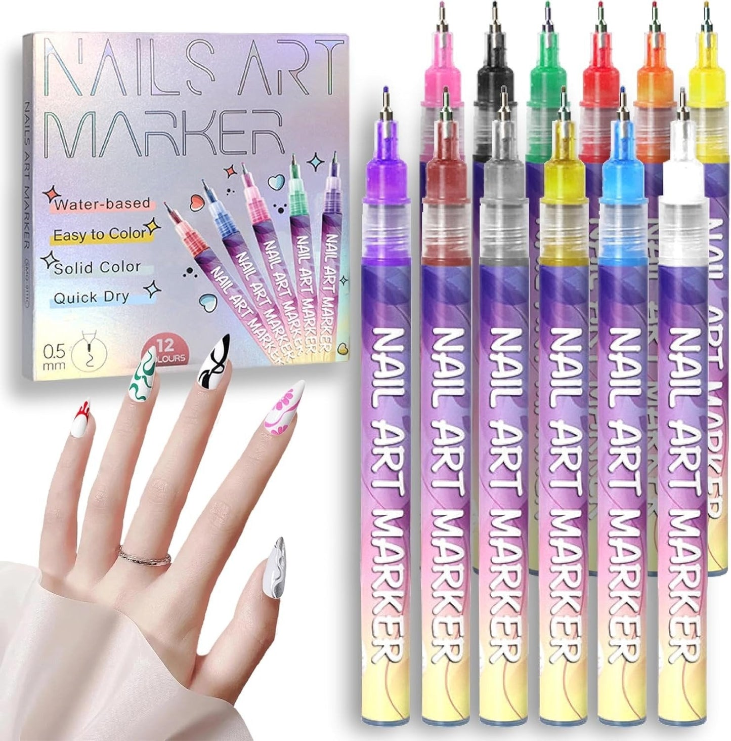 💜 LAST DAY PROMOTION - 50%OFF 💜12 Colors Nail Art Pens Set