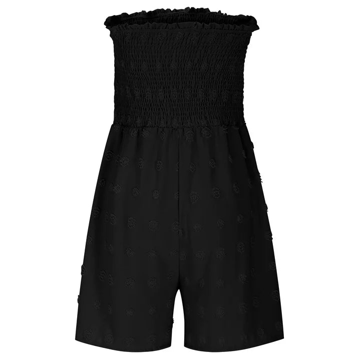 💜LAST DAY PROMOTION - 50%OFF💜Women's Strapless Frill Trim Shirred Tie Front Wide Leg Tube Romper