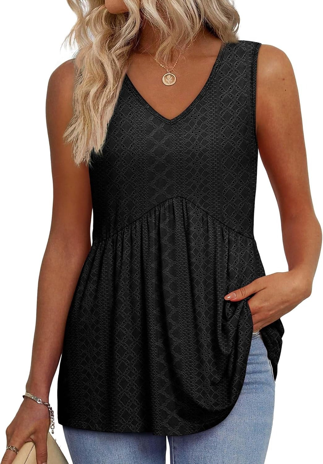 💜LAST DAY PROMOTION - 50%OFF💜Women's Print Flowy Sleeveless V Neck Peplum Tank Tops
