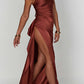 💜 LAST DAY PROMOTION 50%OFF 💜Fits Your Curves Satin One Shoulder Drape Slit Maxi Dress