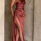 💜 LAST DAY PROMOTION 50%OFF 💜Fits Your Curves Satin One Shoulder Drape Slit Maxi Dress