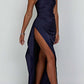 💜 LAST DAY PROMOTION 50%OFF 💜Fits Your Curves Satin One Shoulder Drape Slit Maxi Dress