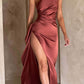💜 LAST DAY PROMOTION 50%OFF 💜Fits Your Curves Satin One Shoulder Drape Slit Maxi Dress
