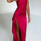 💜 LAST DAY PROMOTION 50%OFF 💜Fits Your Curves Satin One Shoulder Drape Slit Maxi Dress
