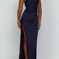 💜 LAST DAY PROMOTION 50%OFF 💜Fits Your Curves Satin One Shoulder Drape Slit Maxi Dress