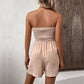 💜LAST DAY PROMOTION - 50%OFF💜Women's Strapless Frill Trim Shirred Tie Front Wide Leg Tube Romper