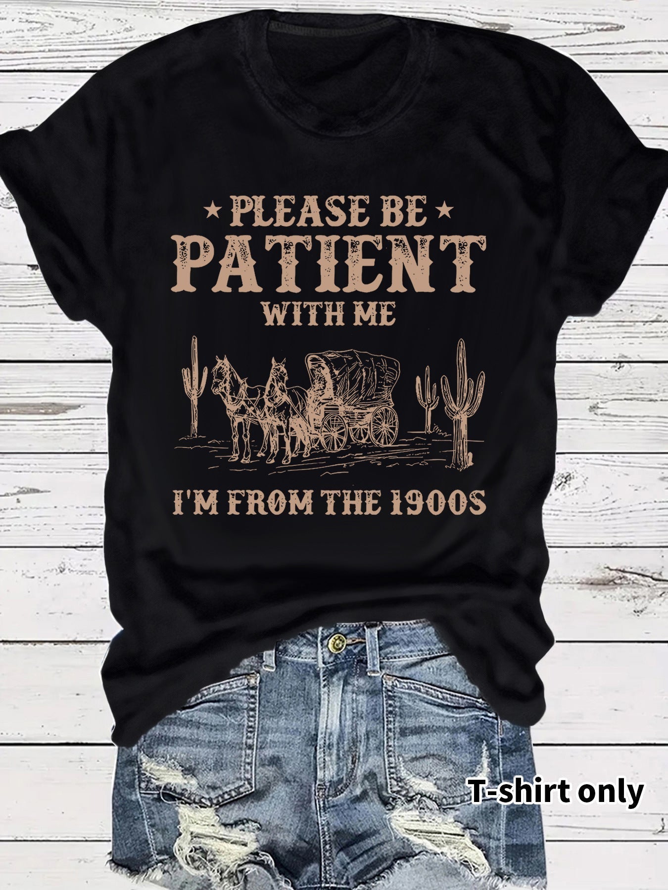 👕I'M From 1900S✨ Women's Vintage Letter Print Round Neck Tee
