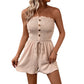 💜LAST DAY PROMOTION - 50%OFF💜Women's Strapless Frill Trim Shirred Tie Front Wide Leg Tube Romper