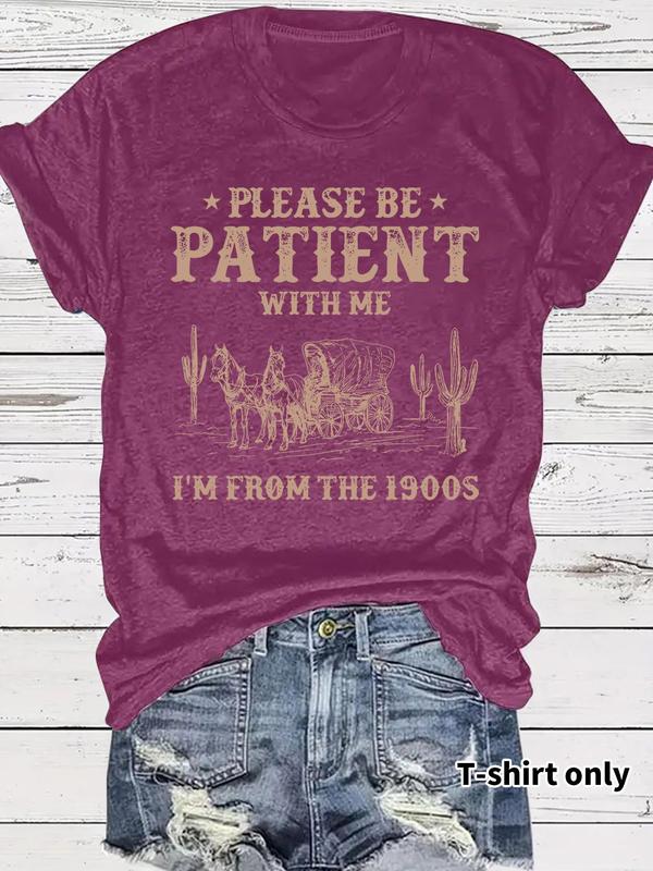 👕I'M From 1900S✨ Women's Vintage Letter Print Round Neck Tee