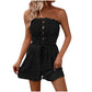 💜LAST DAY PROMOTION - 50%OFF💜Women's Strapless Frill Trim Shirred Tie Front Wide Leg Tube Romper