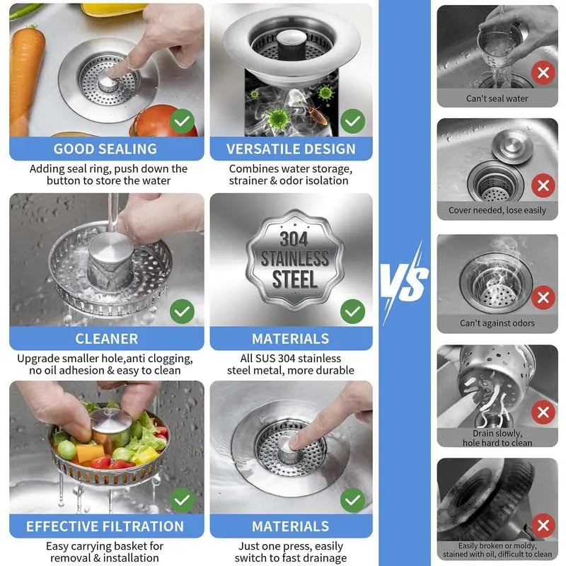 🔥LAST DAY PROMOTION - 50%OFF🔥3 in 1 Kitchen Sink Drain Strainer Kitchen Gadgets