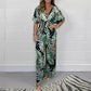 💜LAST DAY PROMOTION - 50%OFF💜Women's Summer Fashion Leaf Print Plus Size Bodysuit with Elastic Waist