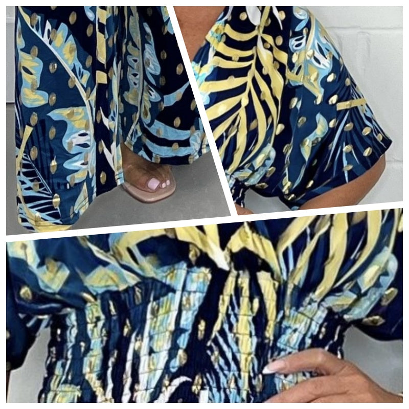 💜LAST DAY PROMOTION - 50%OFF💜Women's Summer Fashion Leaf Print Plus Size Bodysuit with Elastic Waist