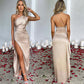 💜 LAST DAY PROMOTION 50%OFF 💜Fits Your Curves Satin One Shoulder Drape Slit Maxi Dress
