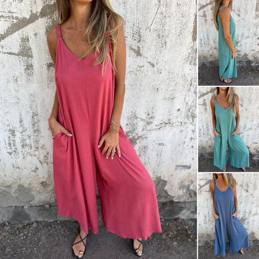 💜LAST DAY PROMOTION - 50%OFF💜Women's Casual Loose Cotton-Linen Blend Jumpsuit with Pockets and Adjustable Straps