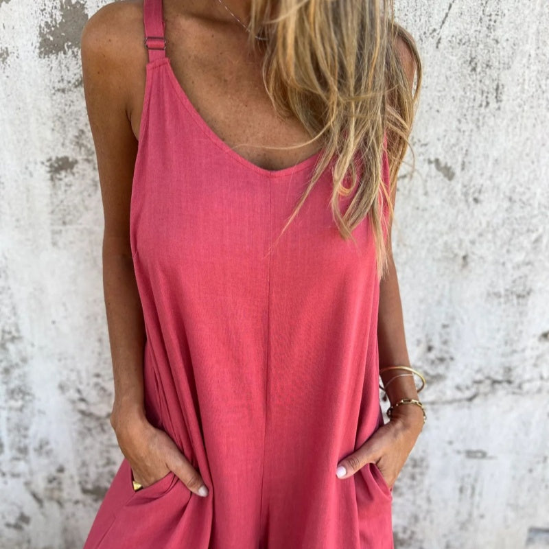 💜LAST DAY PROMOTION - 50%OFF💜Women's Casual Loose Cotton-Linen Blend Jumpsuit with Pockets and Adjustable Straps