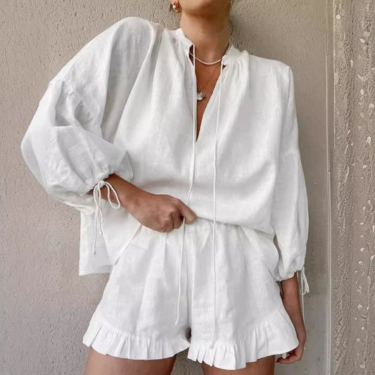 💜 LAST DAY PROMOTION - 50%OFF💜Women's Breathable Elegant Loose-Fit Puff Sleeve 2-Piece Set
