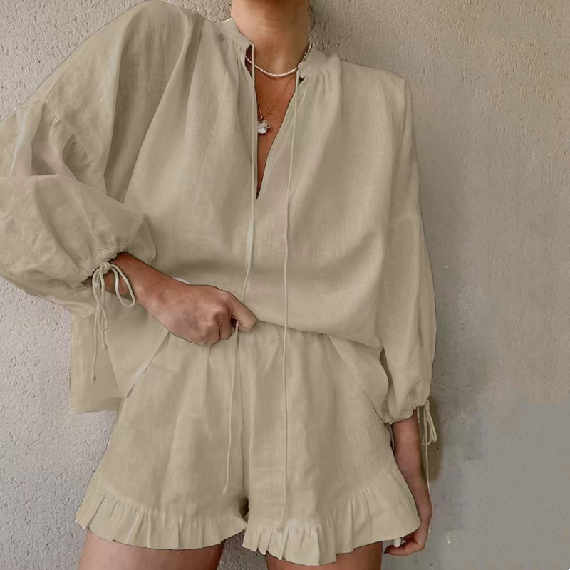 💜 LAST DAY PROMOTION - 50%OFF💜Women's Breathable Elegant Loose-Fit Puff Sleeve 2-Piece Set