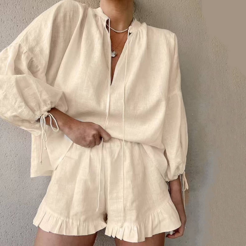 💜 LAST DAY PROMOTION - 50%OFF💜Women's Breathable Elegant Loose-Fit Puff Sleeve 2-Piece Set