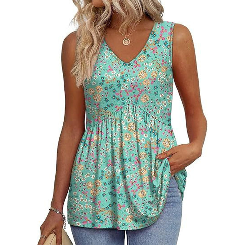 💜LAST DAY PROMOTION - 50%OFF💜Women's Print Flowy Sleeveless V Neck Peplum Tank Tops
