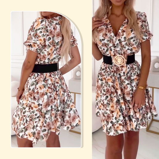 💜LAST DAY PROMOTION - 50%OFF💜Women's V-neck Floral Print Mini Dress
