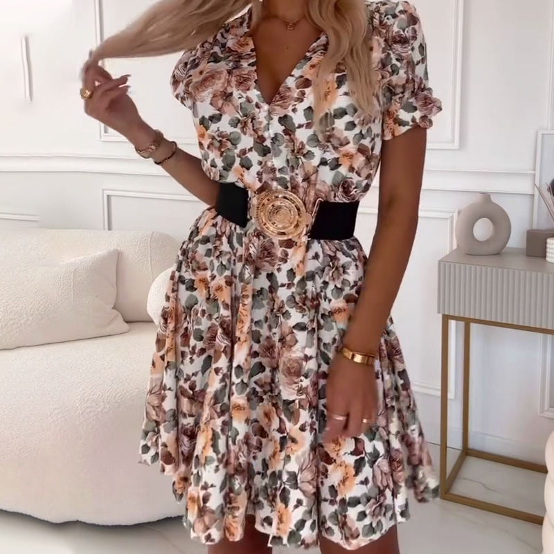 💜LAST DAY PROMOTION - 50%OFF💜Women's V-neck Floral Print Mini Dress