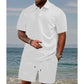 💜LAST DAY PROMOTION - 50%OFF💜Men’s Diamond Pattern Turn-Down Collar Short Sleeve Top & Drawstring Shorts 2-Piece Set